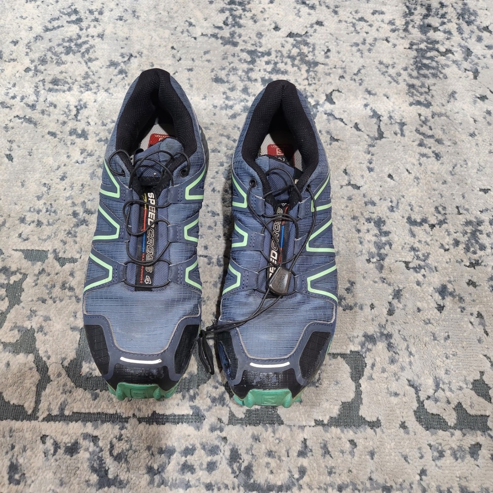 Salomon Speedcross 4 Trail Running Shoes Mens Blue Lime Grn Hiking Sneakers sz9